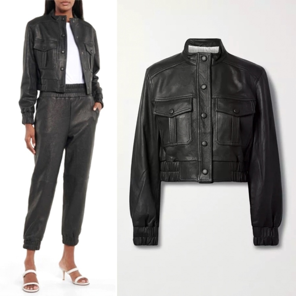 Veronica Beard Irasema Leather Bomber Jacket
